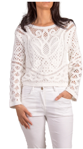 Long Sleeve Cotton Crochet Top