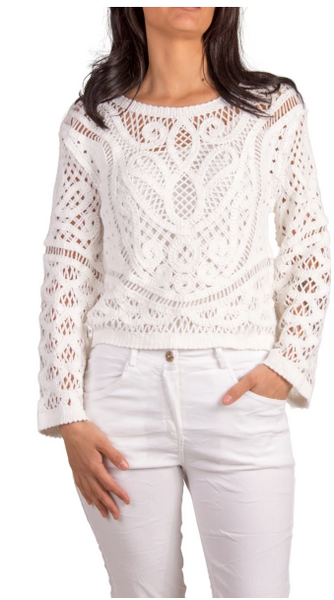 Long Sleeve Cotton Crochet Top