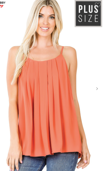 Woven Dobby Pleated Spaghetti Cami