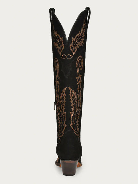 GOLD EMBROIDERY BLACK SUEDE TALL TOP J TOE COWBOY BOOT