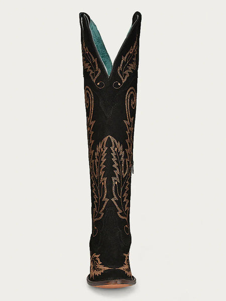 GOLD EMBROIDERY BLACK SUEDE TALL TOP J TOE COWBOY BOOT