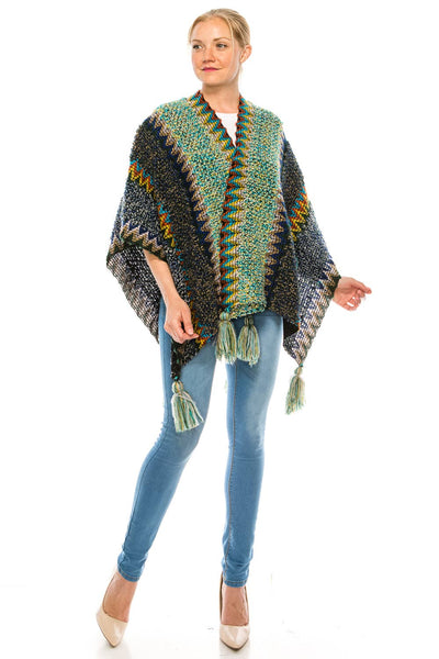 Exotic Navy & Green Poncho Shawl Blanket