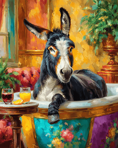 Mowbi - Willy the Donkey  - Animals in Bathtubs Art Print - 8"x10" Artwork for 11"x14" Frame