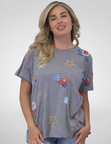 Caite & Kyla - INGRID TEE: HEATHER GREY / XL