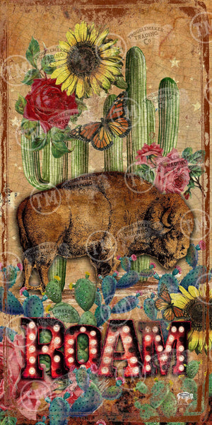 Buffalo and Cactus "Roam"- 14.5" x 30" Medium Rectangle Artwork