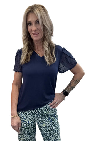 Tulip V-Neck with Chiffon Dot Blouse