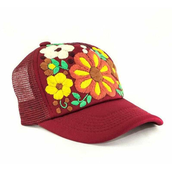 Lumily - Tulum Hand Embroidered Trucker Flower Hat - Mexico: Brown Assorted