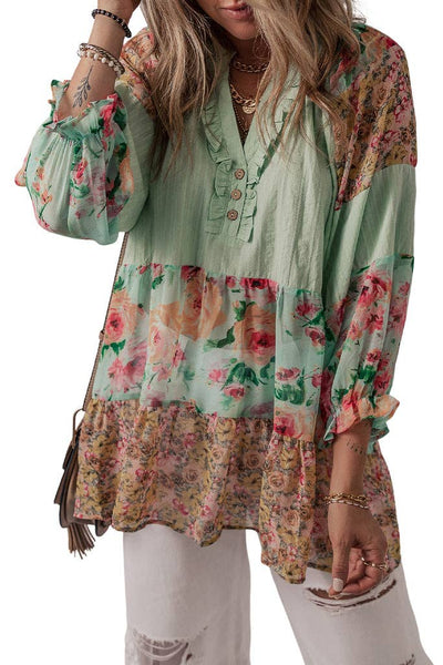 Floral Patchwork Long Sleeve Blouse