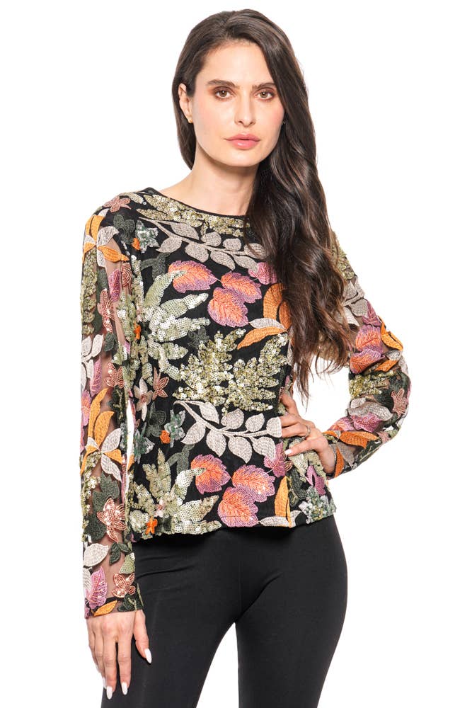 Embroidered Sequin Mesh Top
