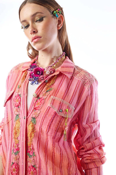Aratta | Women's Fashion - Be My Valentine Shirt | Floral Button Down | Long Sleeve Top: Vintage Rose / XL