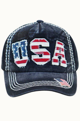 USA Patriotic Dad Cap with Flag Patch Lettering and Flag Pin