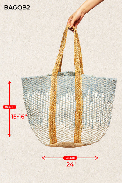 Blue & White Jute Tote