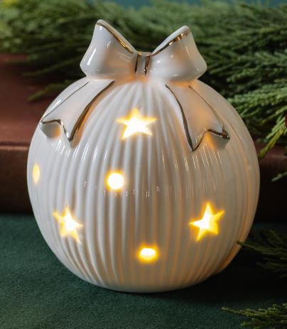 Heartfelt Cheer LED Table Décor Ceramic with Star Cutouts, Asst of 2