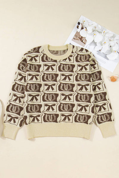 66DISCO - 66 Bows Horseshoes Pattern Western Plus Size Sweater (S-4X): Blue / XL