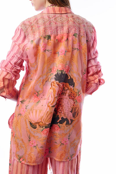 Aratta | Women's Fashion - Be My Valentine Shirt | Floral Button Down | Long Sleeve Top: Vintage Rose / XL