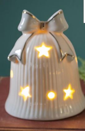 Heartfelt Cheer LED Table Décor Ceramic with Star Cutouts, Asst of 2