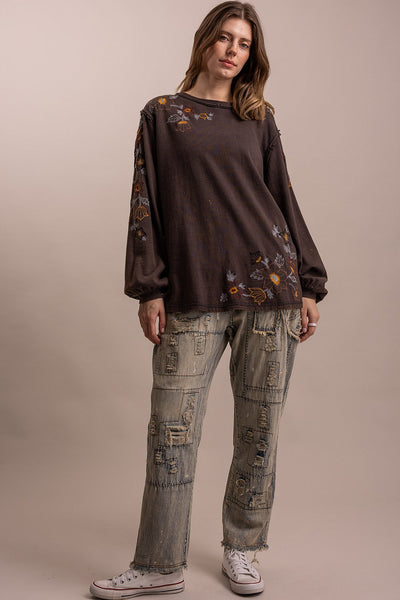 FLOWER EMBROIDERY SWEATSHIRT