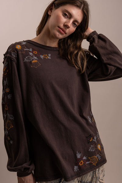FLOWER EMBROIDERY SWEATSHIRT