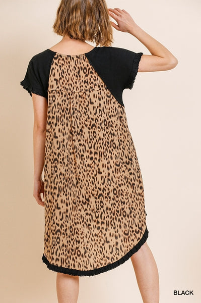 Linen Round Neck Animal Print Back Dress