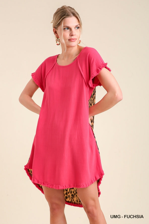Linen Round Neck Animal Print Back Dress