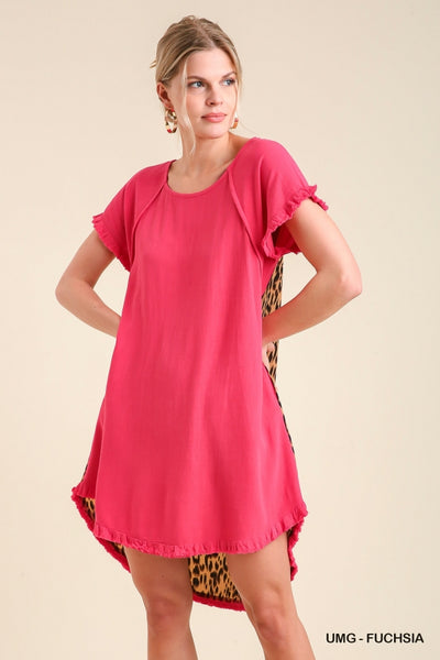 Linen Round Neck Animal Print Back Dress