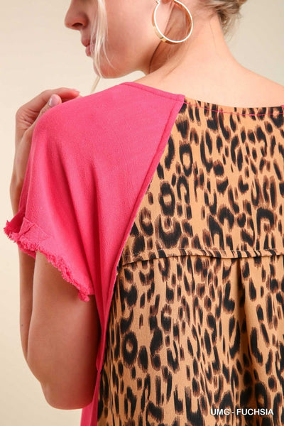 Linen Round Neck Animal Print Back Dress