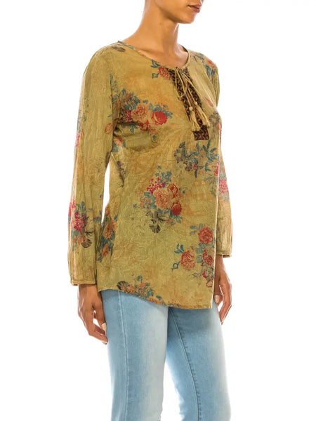 Vintage Boho Blouse with Embroidery and Drawstrings