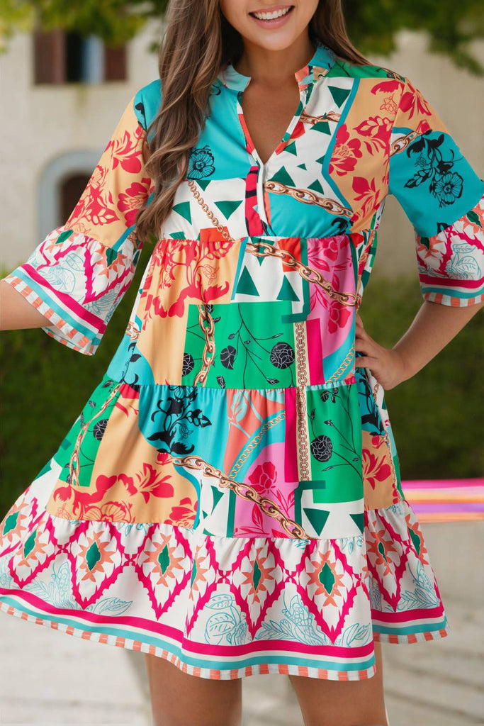 Abstract Print Half Sleeve Tiered Mini Dress – JJs Designs & Boutique
