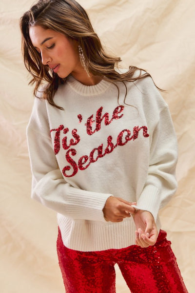 Sequins Lettering Christmas Holiday Sweater Top