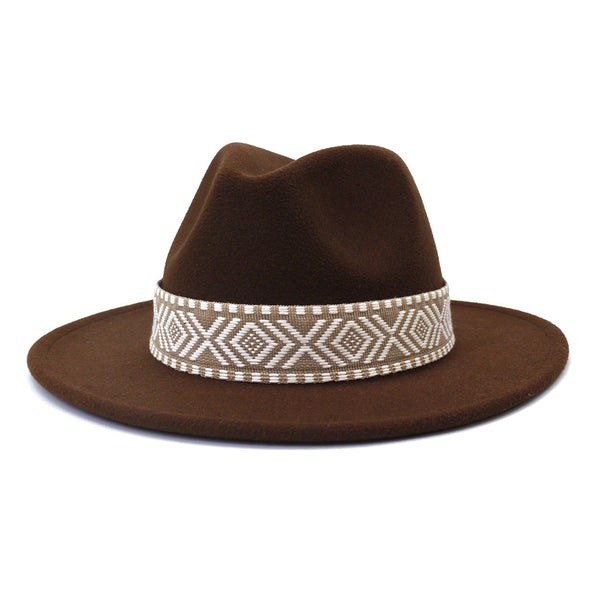 Aztec Belt Retro Flat Fedora Hat -Assorted