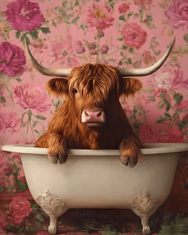 Mowbi - Highland Cow in Vintage Victorian Bathtub - Bathroom Wall Art Prints – 8″x10″ Artwork for 11″x14″ Frame