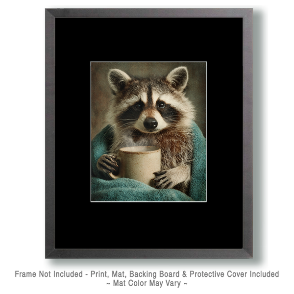 Mowbi - Nothing Beats the Morning Cup - Raccoon Art 8"x10" Artwork for 11"x14" Frame