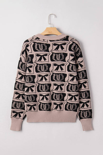 66DISCO - 66 Bows Horseshoes Pattern Western Plus Size Sweater (S-4X): Blue / XL