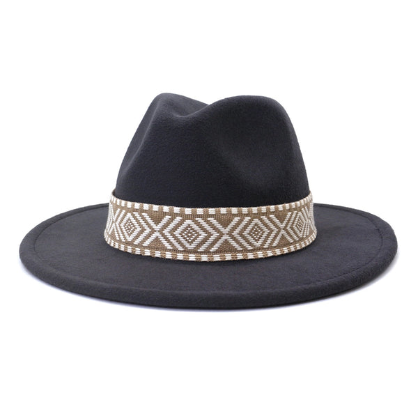 Aztec Belt Retro Flat Fedora Hat -Assorted
