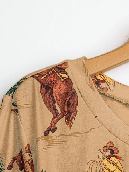 Wild Western Cowboy Rodeo print t-shirt long sleeve
