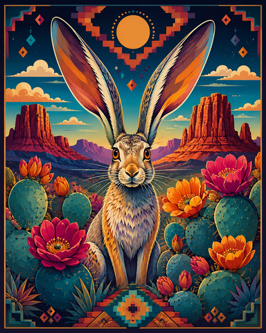 Mowbi - Stylized Jackrabbit Southwestern Matted Art Print - Wholesale Retail Decor