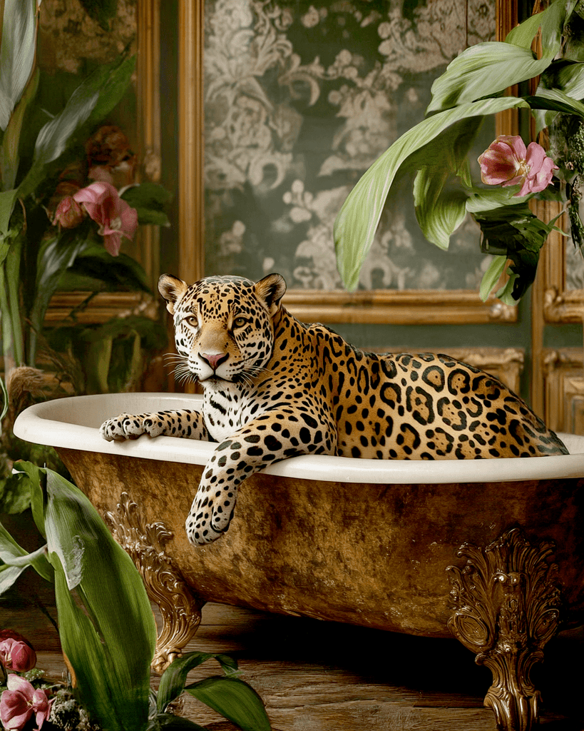 Leopard in Bathtub 8″x10″ Artwork