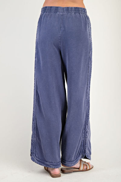 MINERAL WASHED SOFT TWILL WIDE LEG PANTS