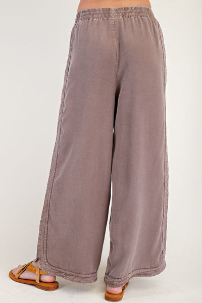 MINERAL WASHED SOFT TWILL WIDE LEG PANTS