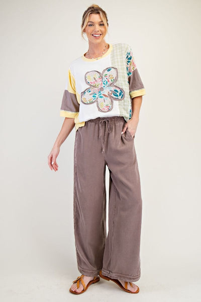 MINERAL WASHED SOFT TWILL WIDE LEG PANTS