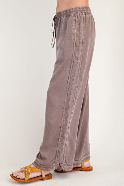 MINERAL WASHED SOFT TWILL WIDE LEG PANTS