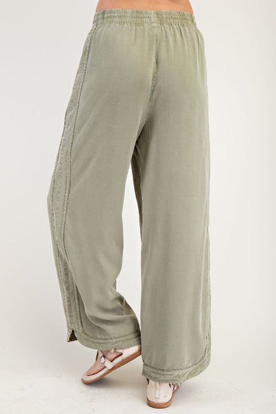 MINERAL WASHED SOFT TWILL WIDE LEG PANTS