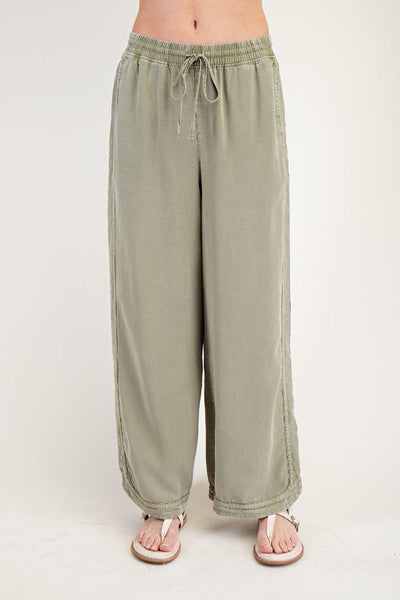 MINERAL WASHED SOFT TWILL WIDE LEG PANTS