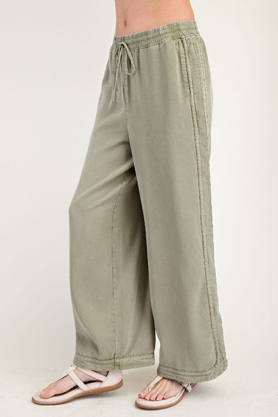 MINERAL WASHED SOFT TWILL WIDE LEG PANTS