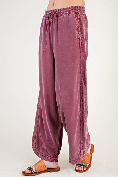 MINERAL WASHED SOFT TWILL WIDE LEG PANTS