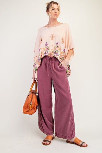 MINERAL WASHED SOFT TWILL WIDE LEG PANTS