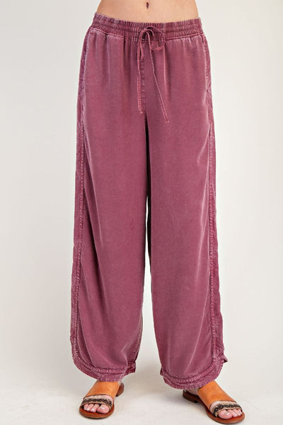 MINERAL WASHED SOFT TWILL WIDE LEG PANTS