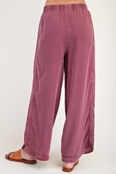 MINERAL WASHED SOFT TWILL WIDE LEG PANTS