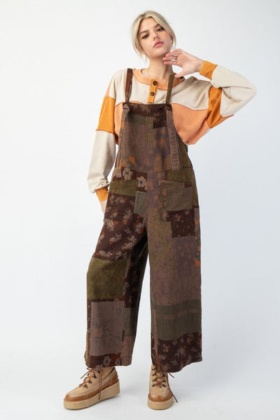 WASHED PRINT MIX JUMPSUIT PANTS