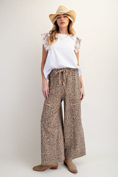 ANIMAL PRINT MINERAL WASHED TERRY KNIT LOUNGE PANTS